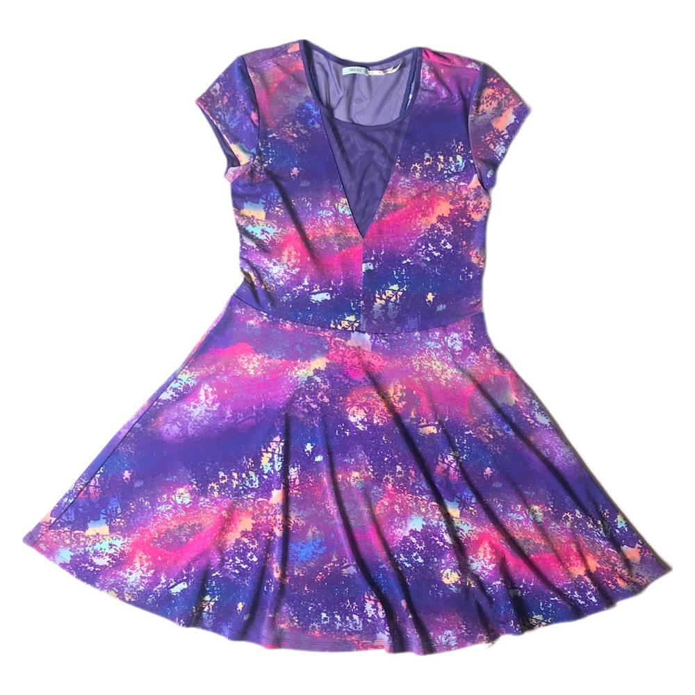 Kimchi Blue M Purple Unicorn Dress Deep V Mesh